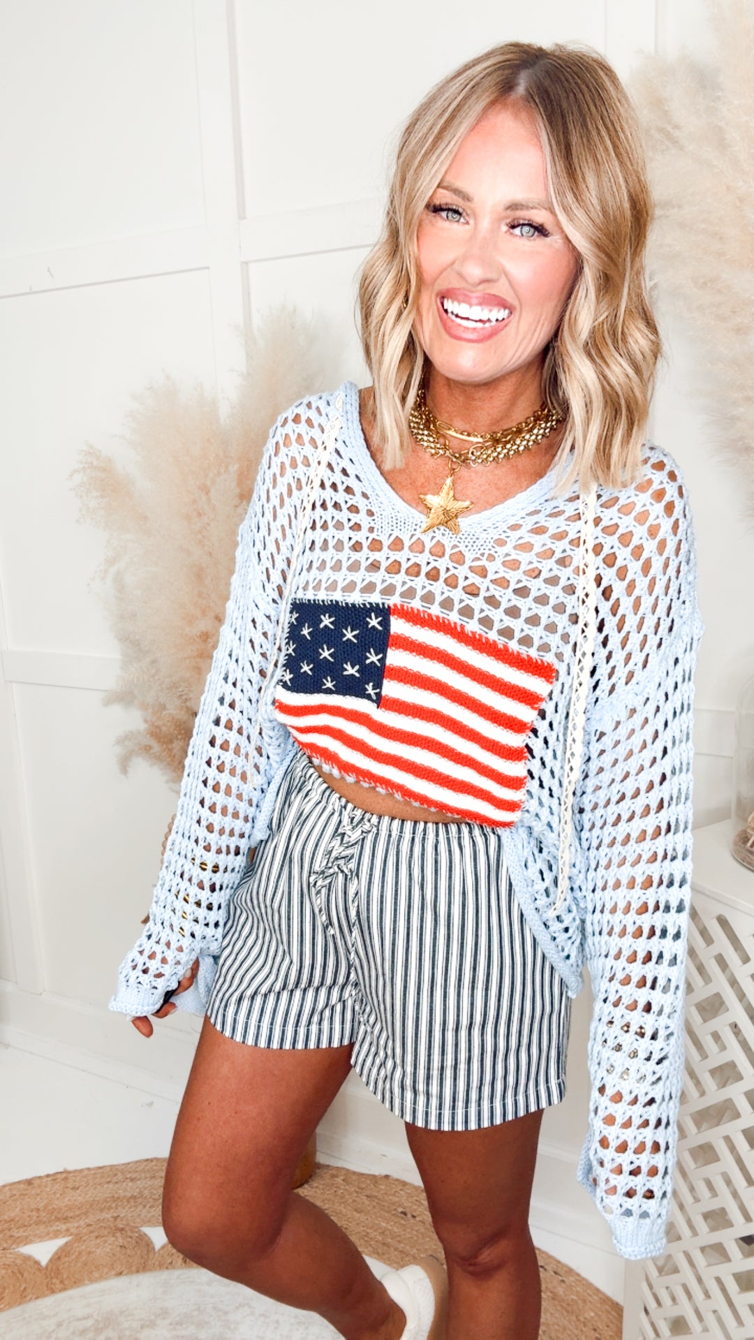 The All-American Sweater Top-Blue