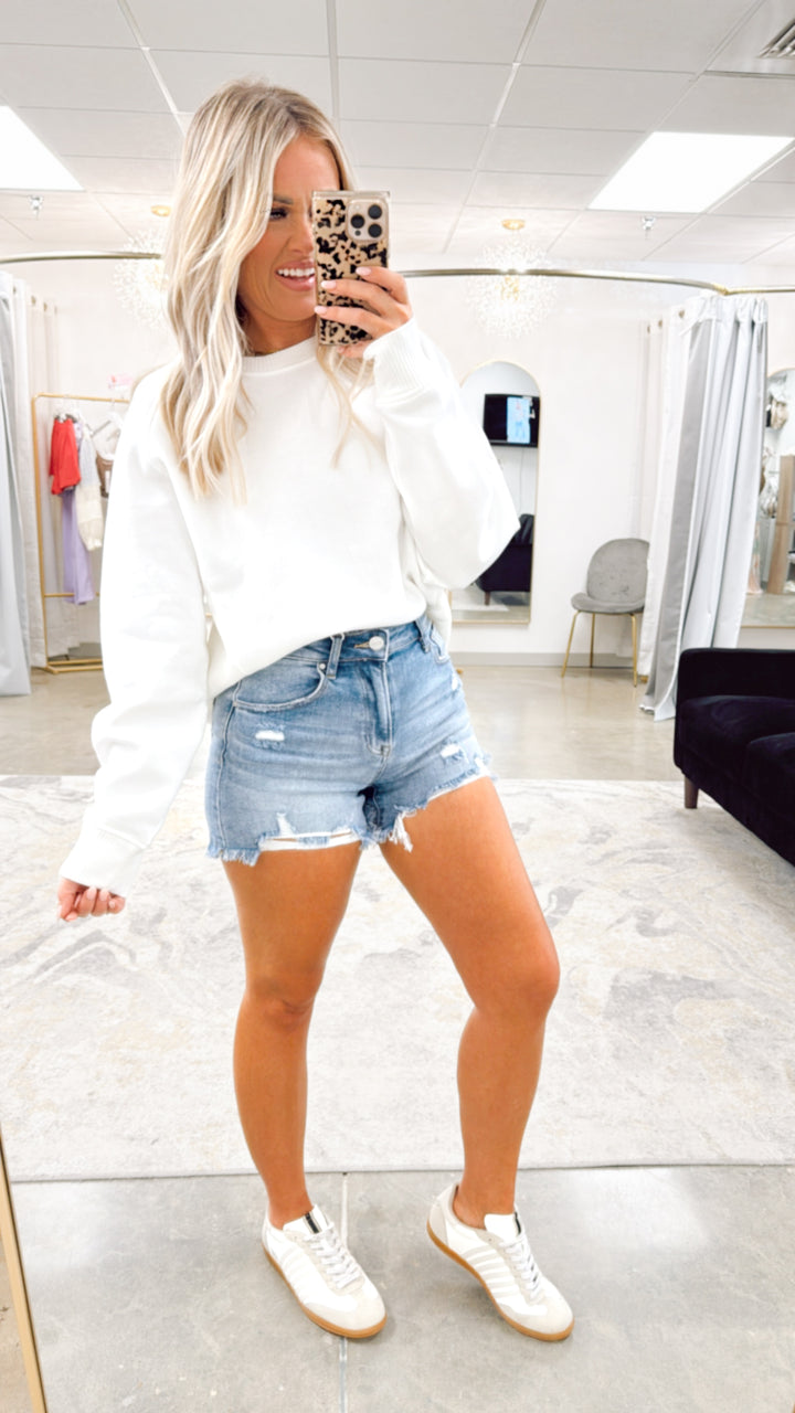 White Plush Raglan Sweatshirt
