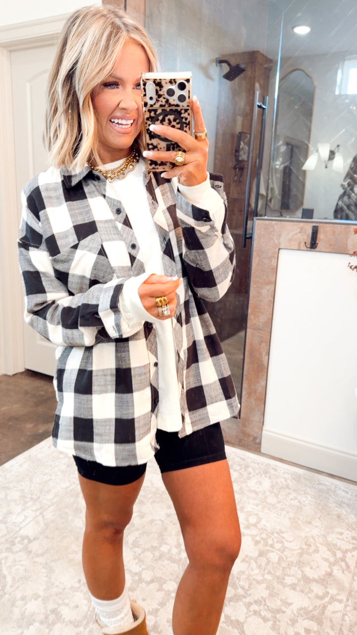 Buffalo Check Flannel Top-Cream/Black