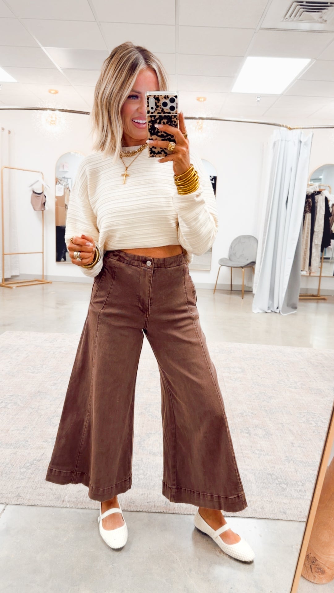 The Arden Wide Gaucho Denim- Brown