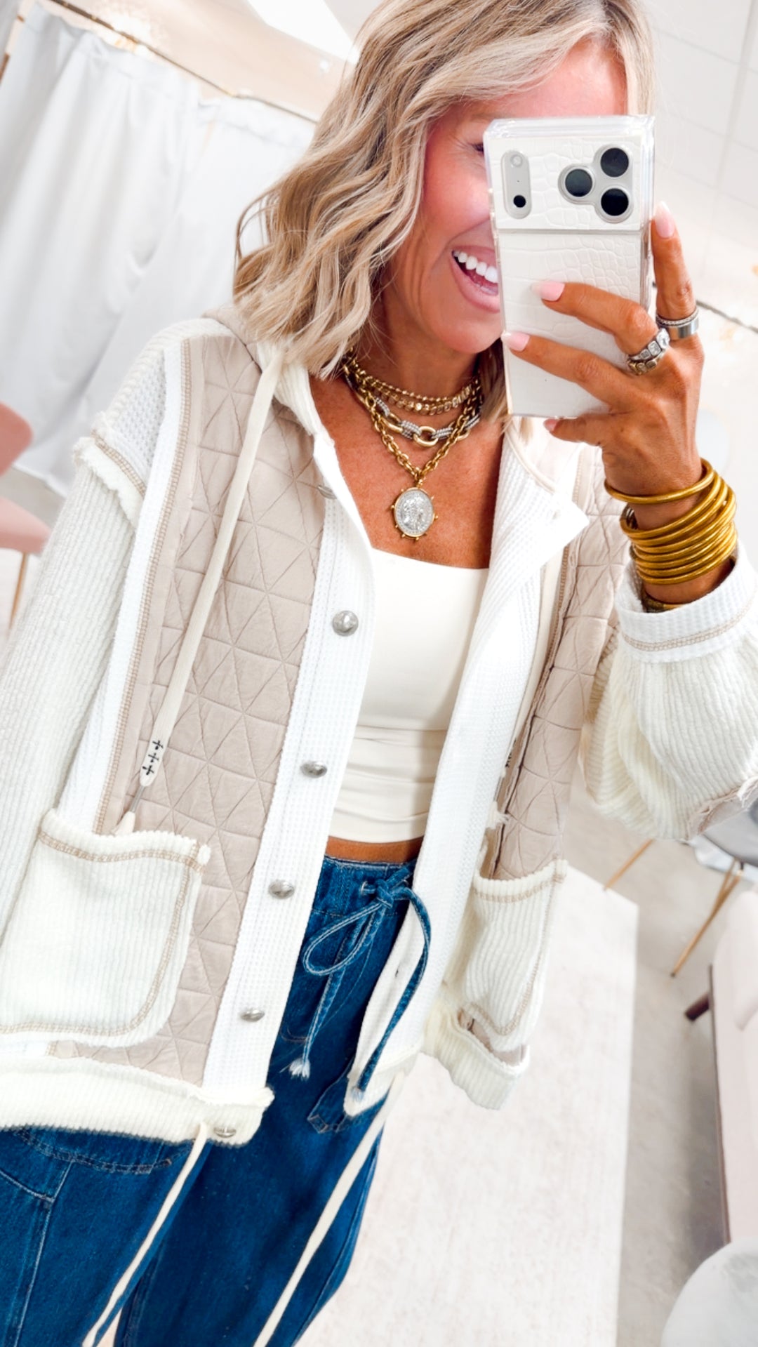 The Ashbury Layered Hoodie Jacket-Cream/Beige