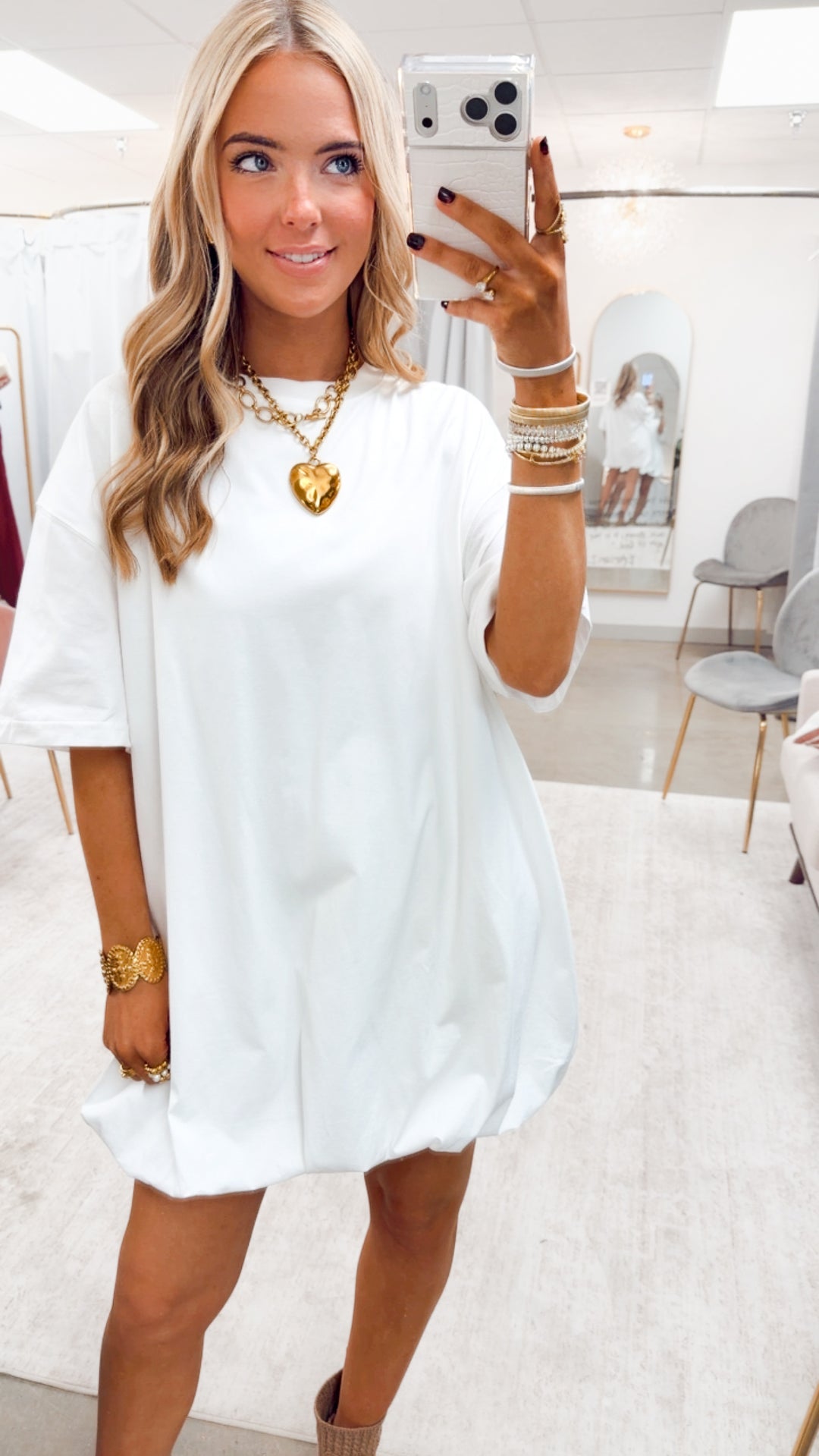 Bubble Hem T-shirt Dress-White