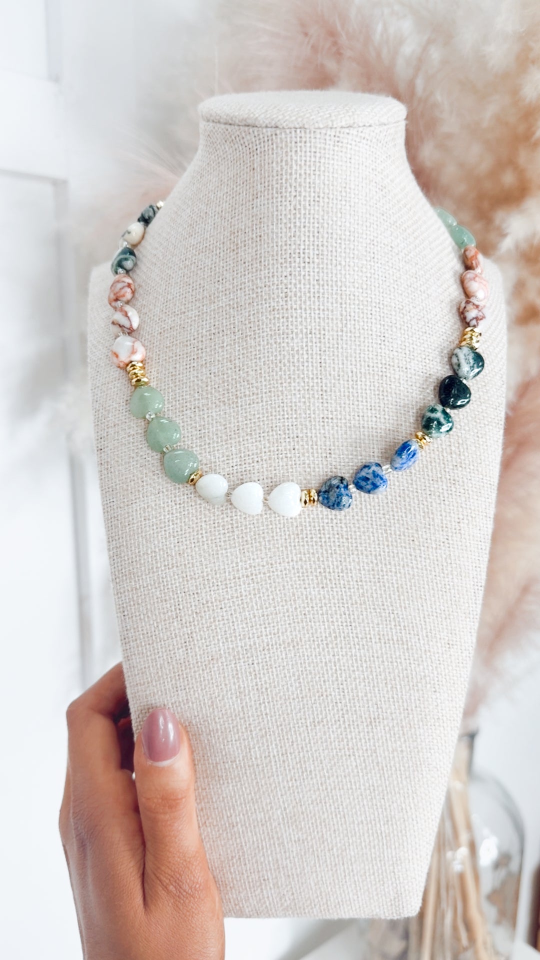 The Morgan Heart Beaded Necklace-Neutral