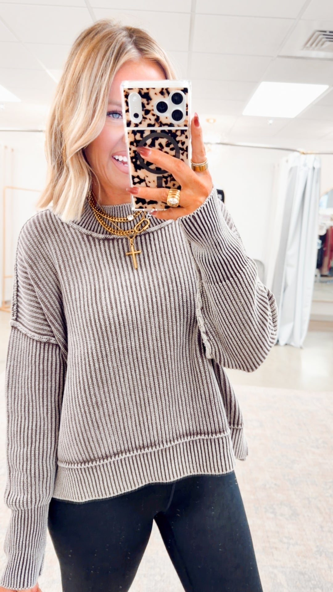 Breezy Cropped Sweater- Brown