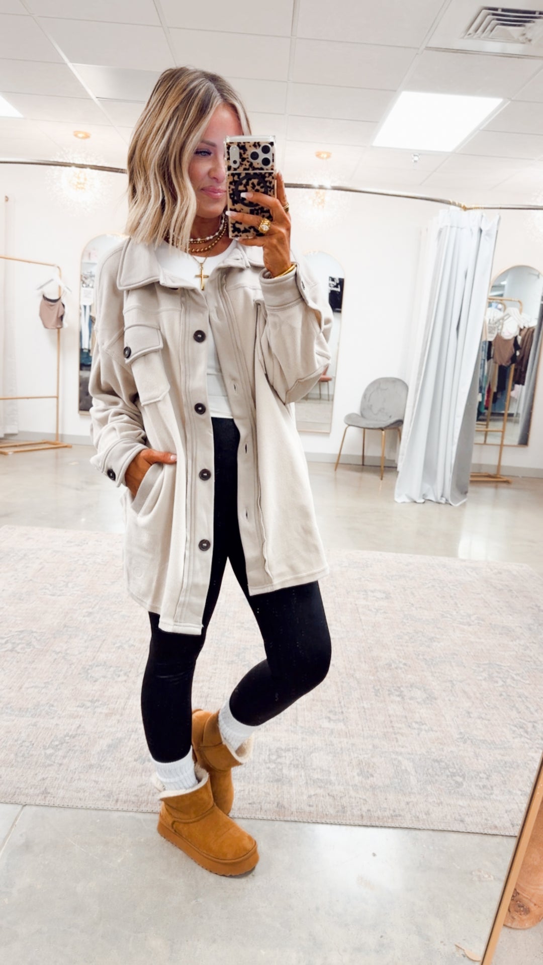 Oversized Basic Fleece Shacket-Sand Beige