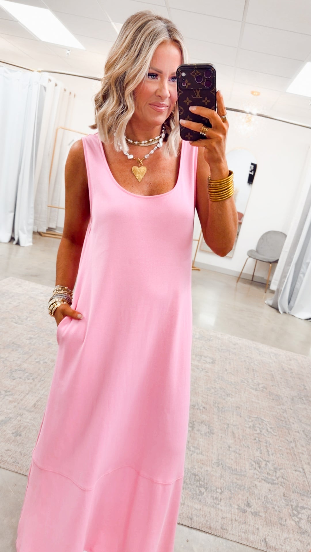 Seabrook Backless Midi Dress-Pink