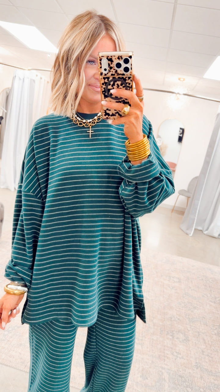 Lexi Striped Lounge Pants-Green/White