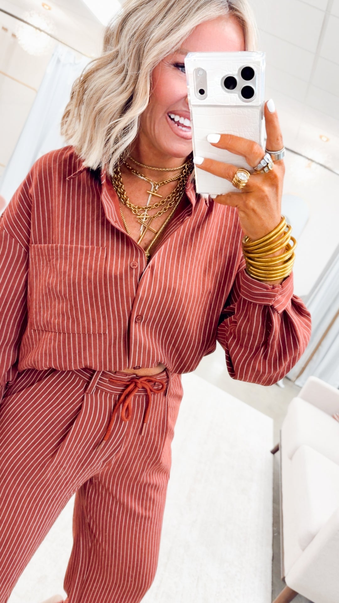 Lexi Pinstripe Top & Pants Set-Burgundy