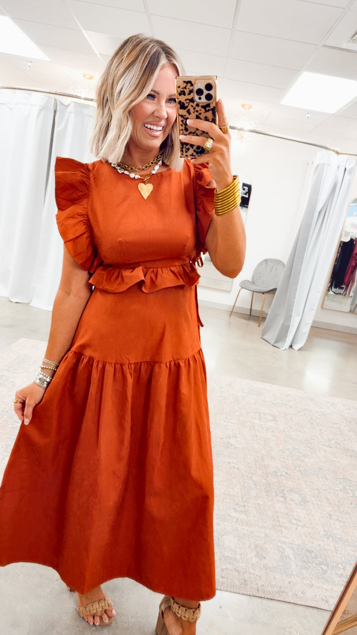 Vivienne Backless Dress-Rust