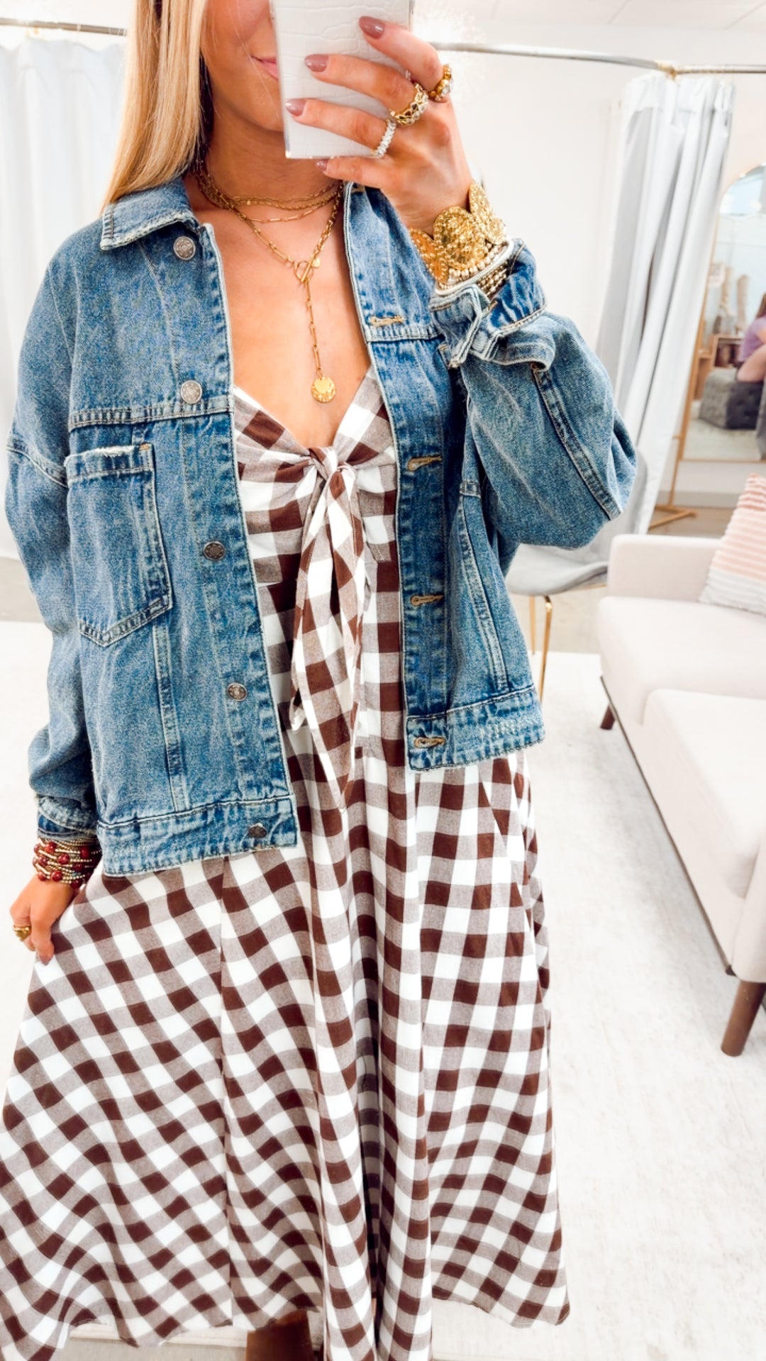 The Gingham Front Tie Midi Dress