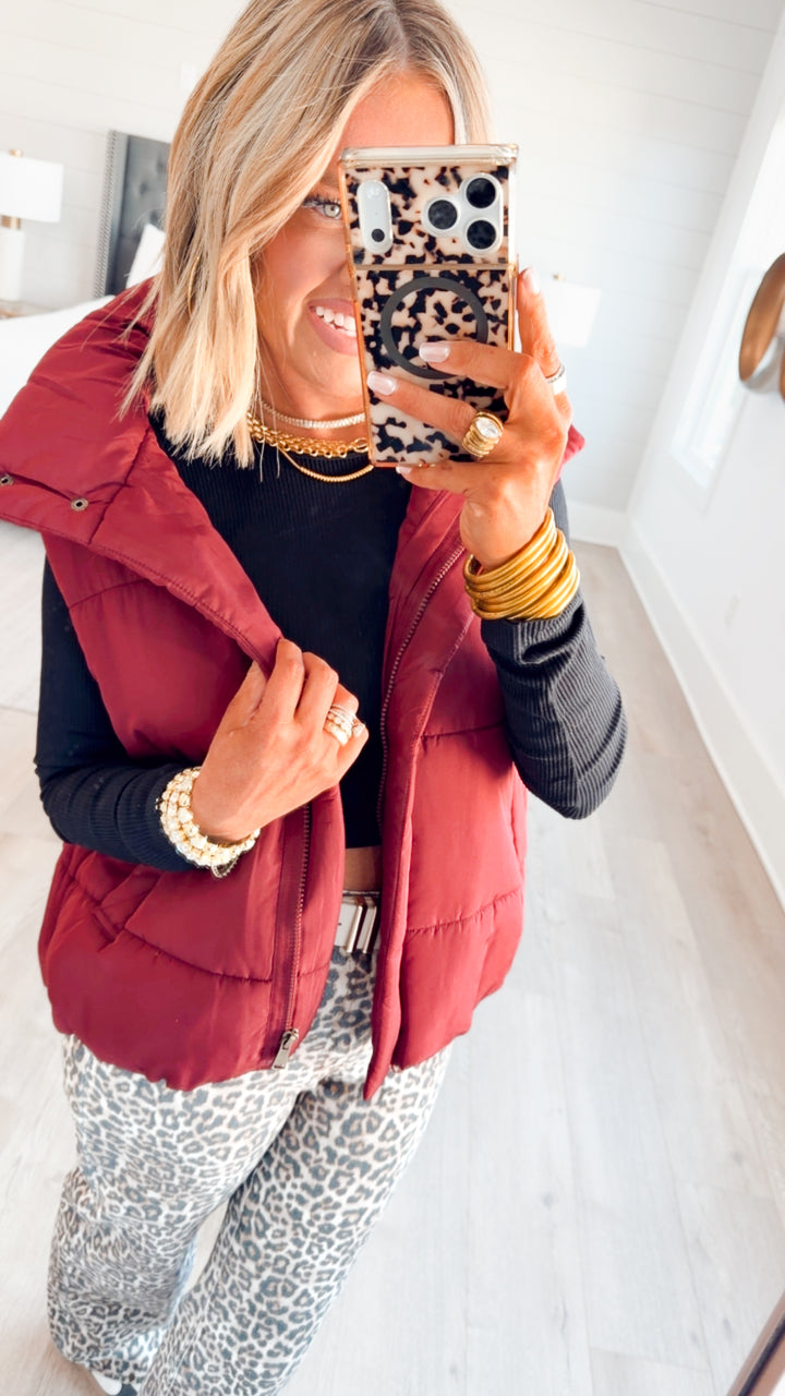Summit Puffer Vest-Burgundy
