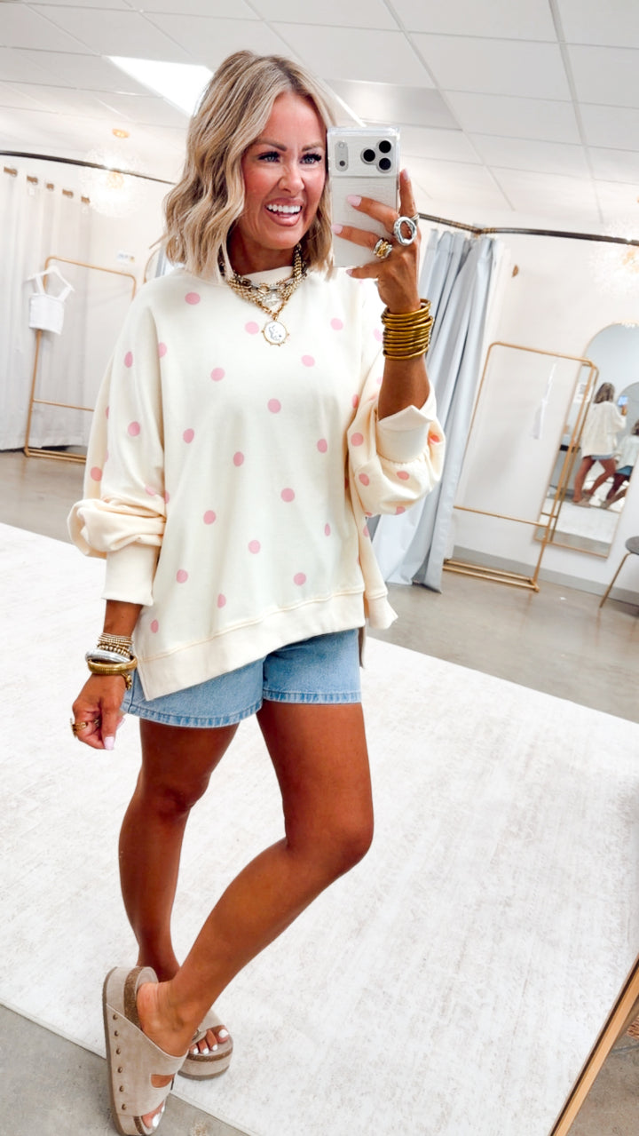 Sweet Dots Sweatshirt-Ivory/Pink