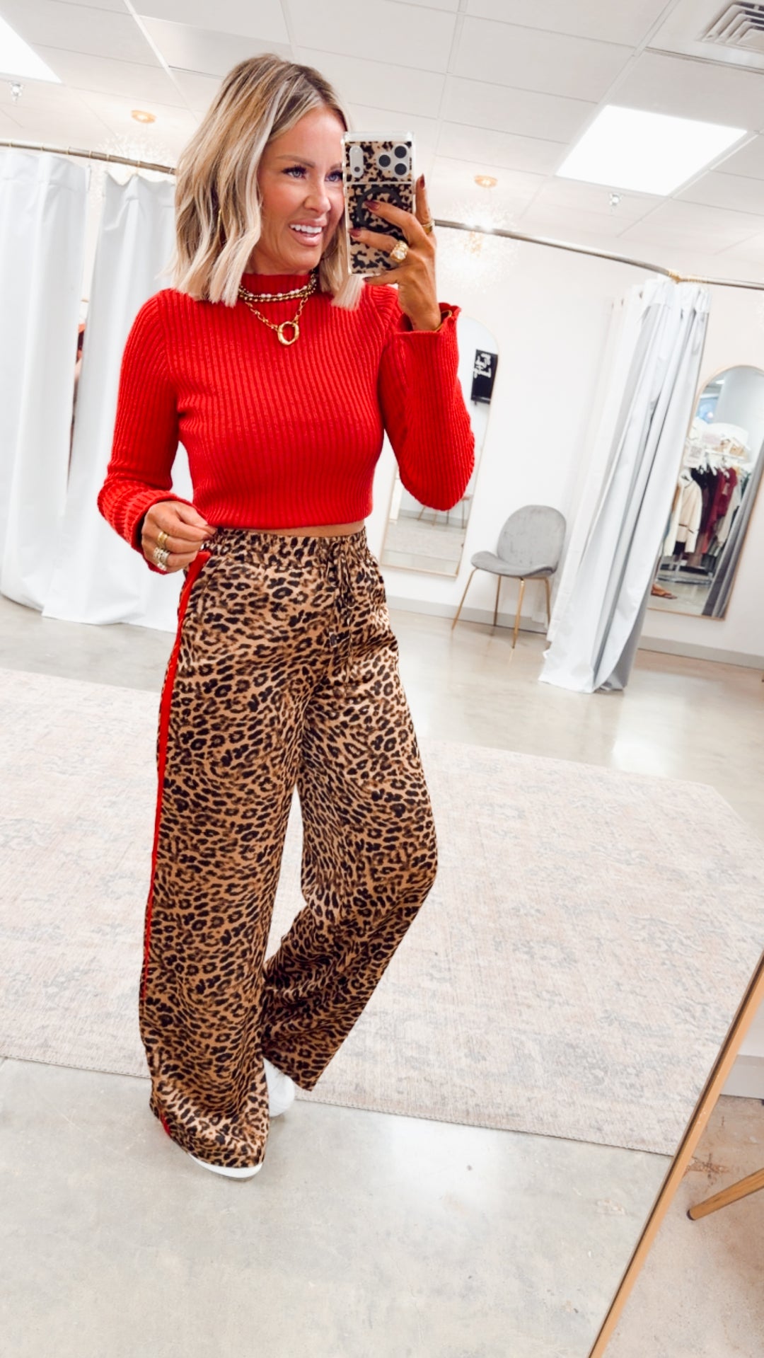 Sleek Mock Neck Ribbed Top-Red