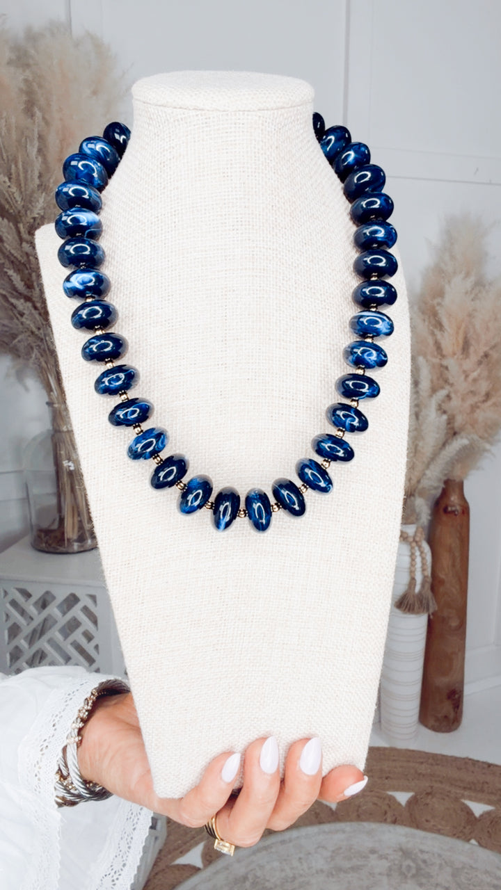 The Holly Chunky Beaded Necklace-Navy