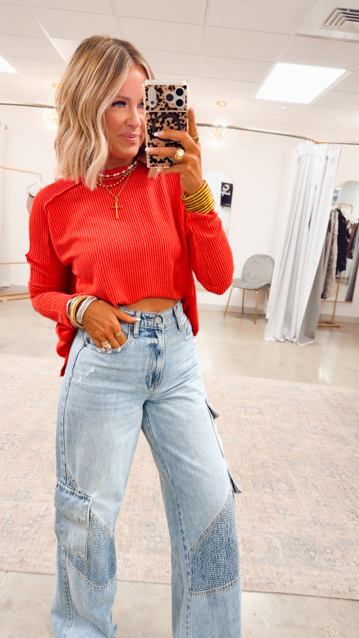 The Haisley Ribbed Top-Ruby