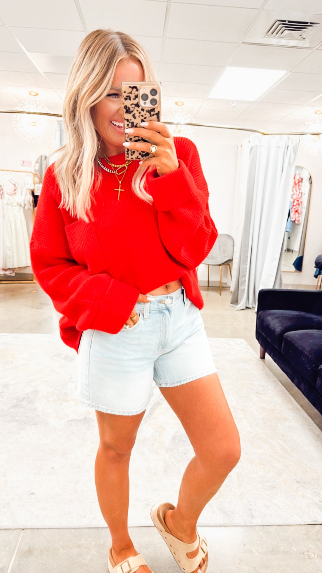 Oversized Drop Shoulder Knit Sweater-Red