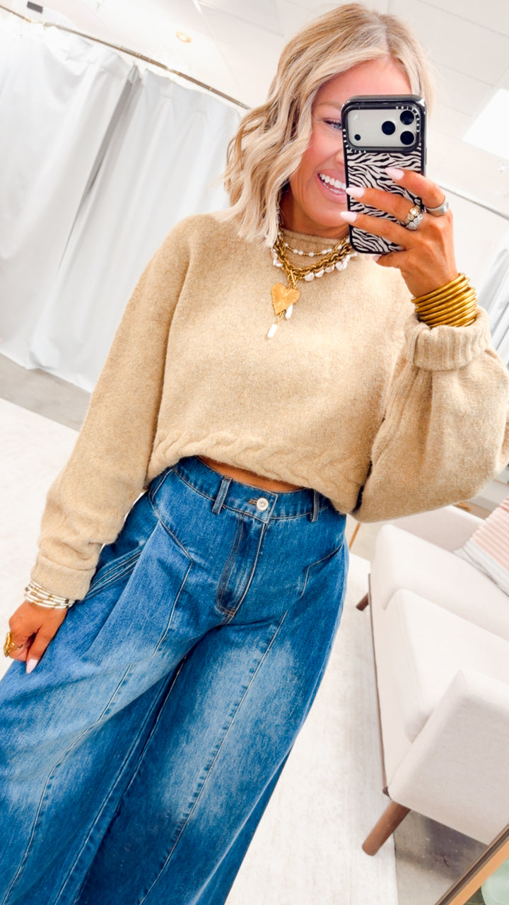 The Beckham Pleated Wide Leg Jean-Denim