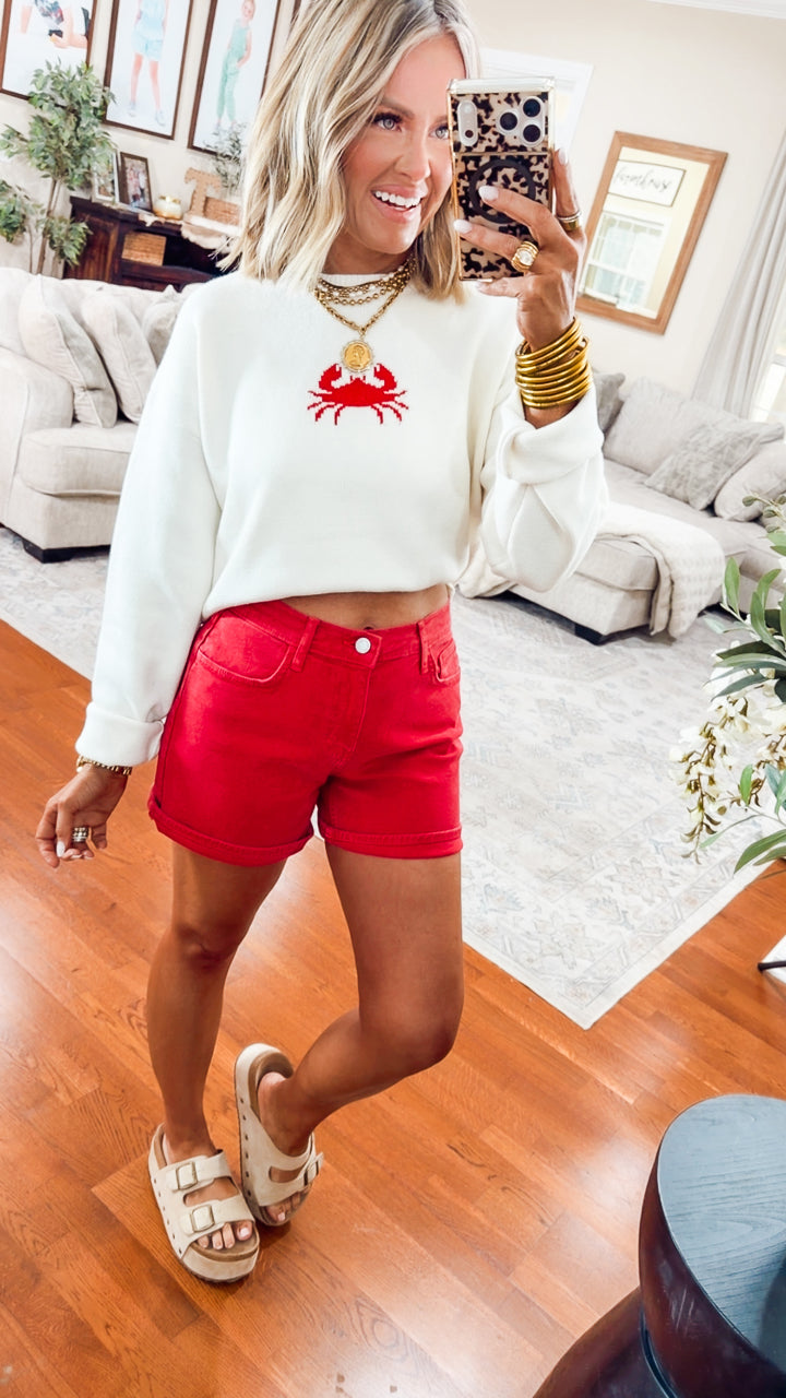 Emma High Rise Shorts-Red