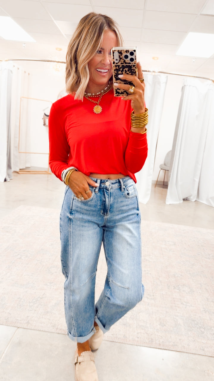 Vale Essential Long Sleeve Top-Red