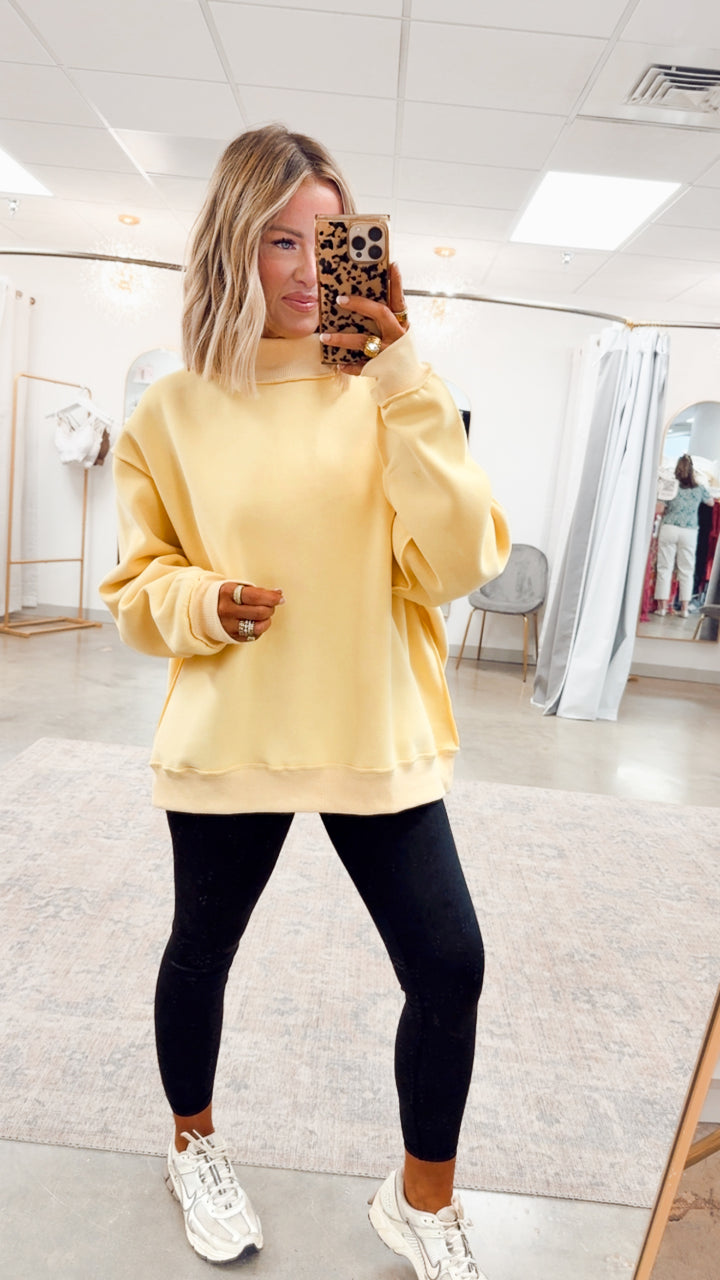 Butter Yellow Reversible Mock Neck Sweatshirt