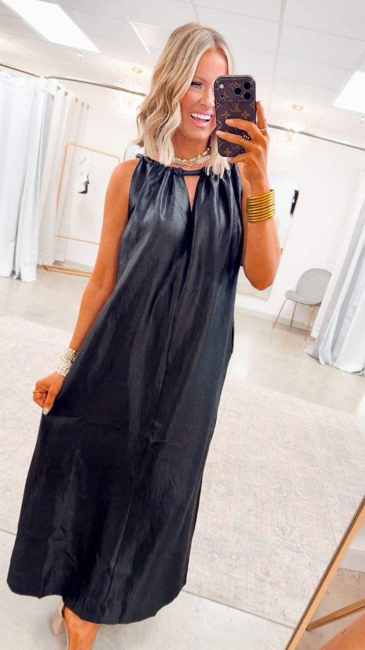 Halter Tie Back Dress-Black