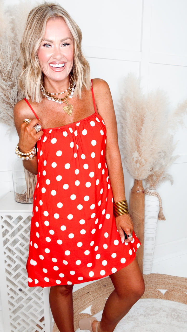 Lulu Polka Dot Mini Dress-Red