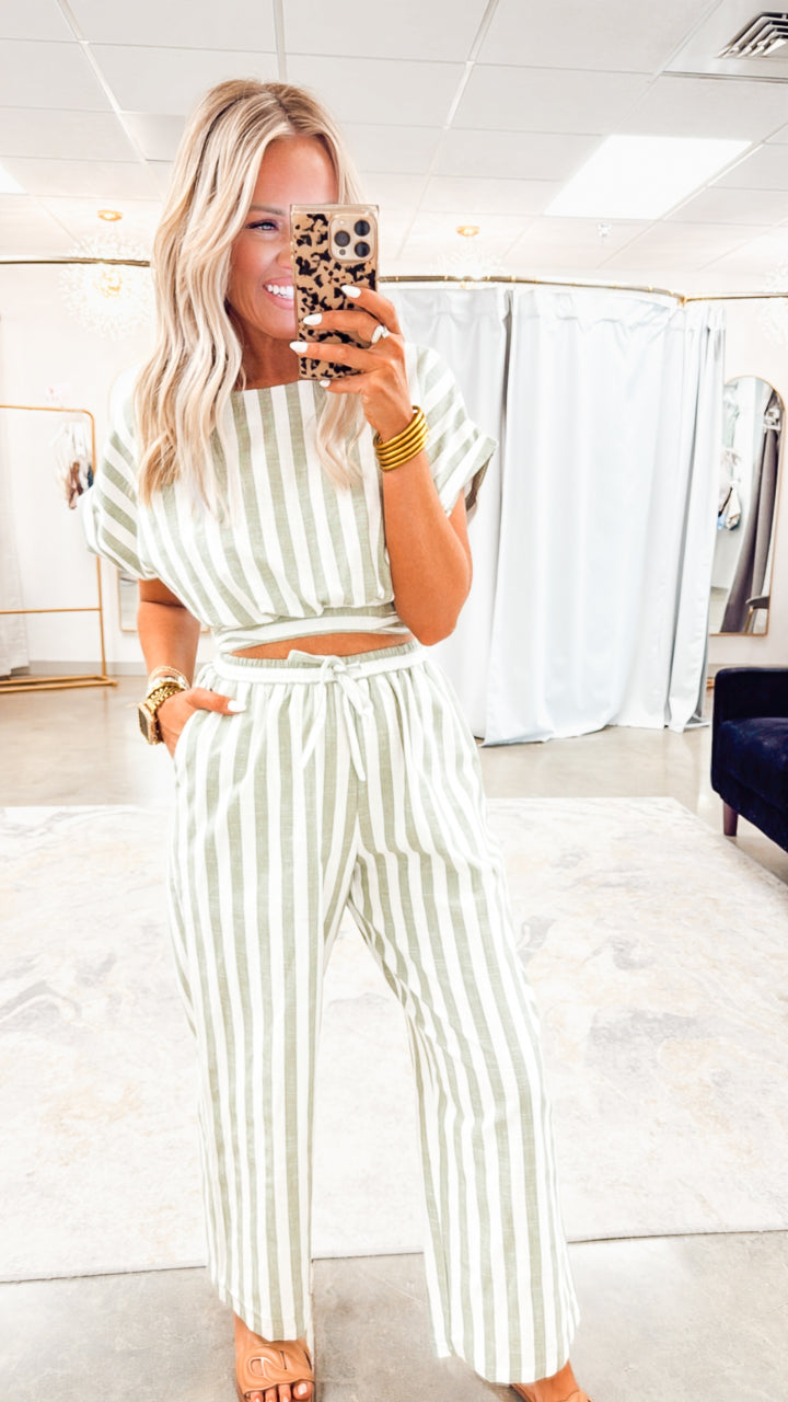 The Isle Wrap Top & Pants Set-Sage Green