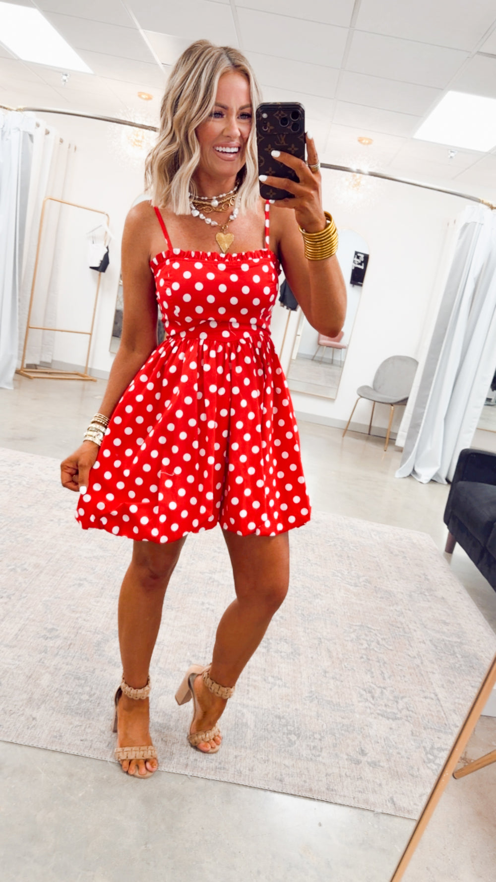 The Sweetheart Dot Mini Dress-Red/White Large