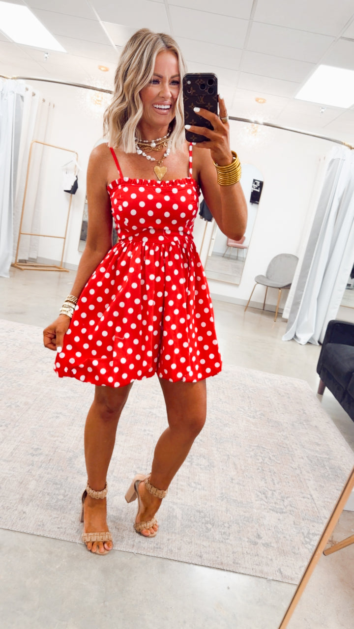 The Sweetheart Dot Mini Dress-Red/White