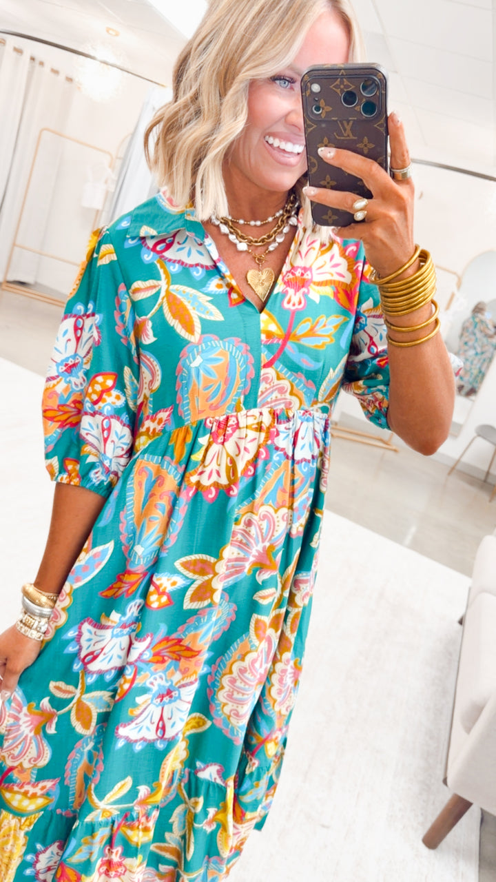 The Vespera Paisley Midi Dress