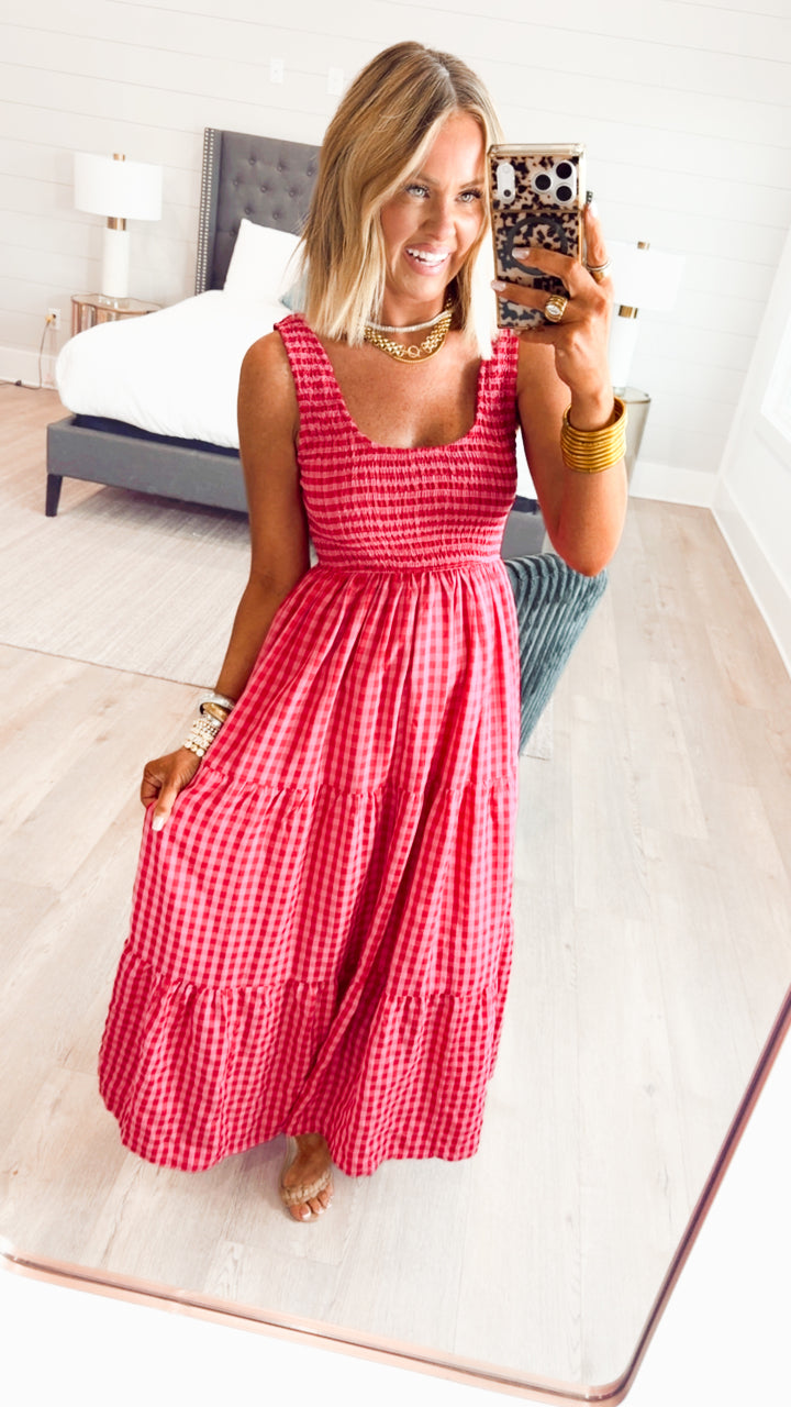 Smocked Gingham Maxi Dress