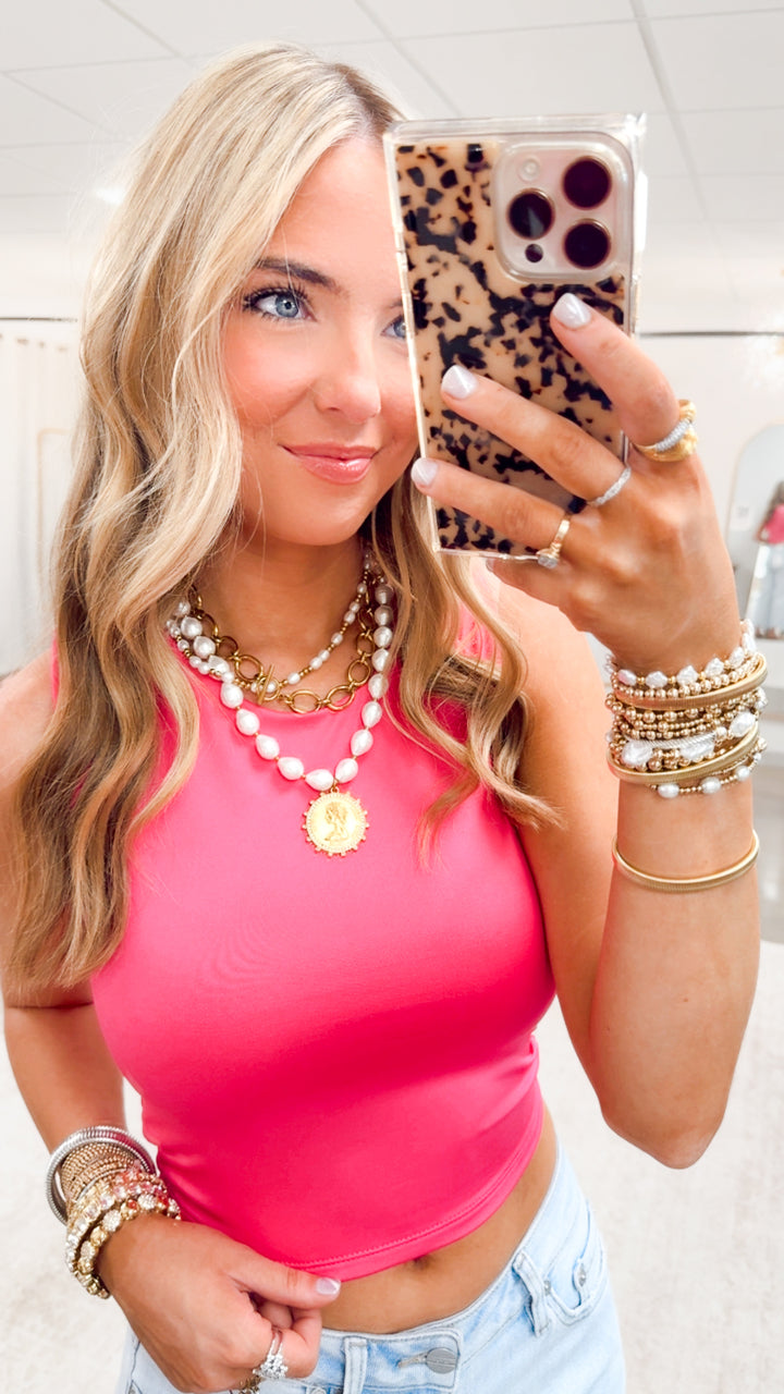 Solid Cropped Tank- Fuchsia