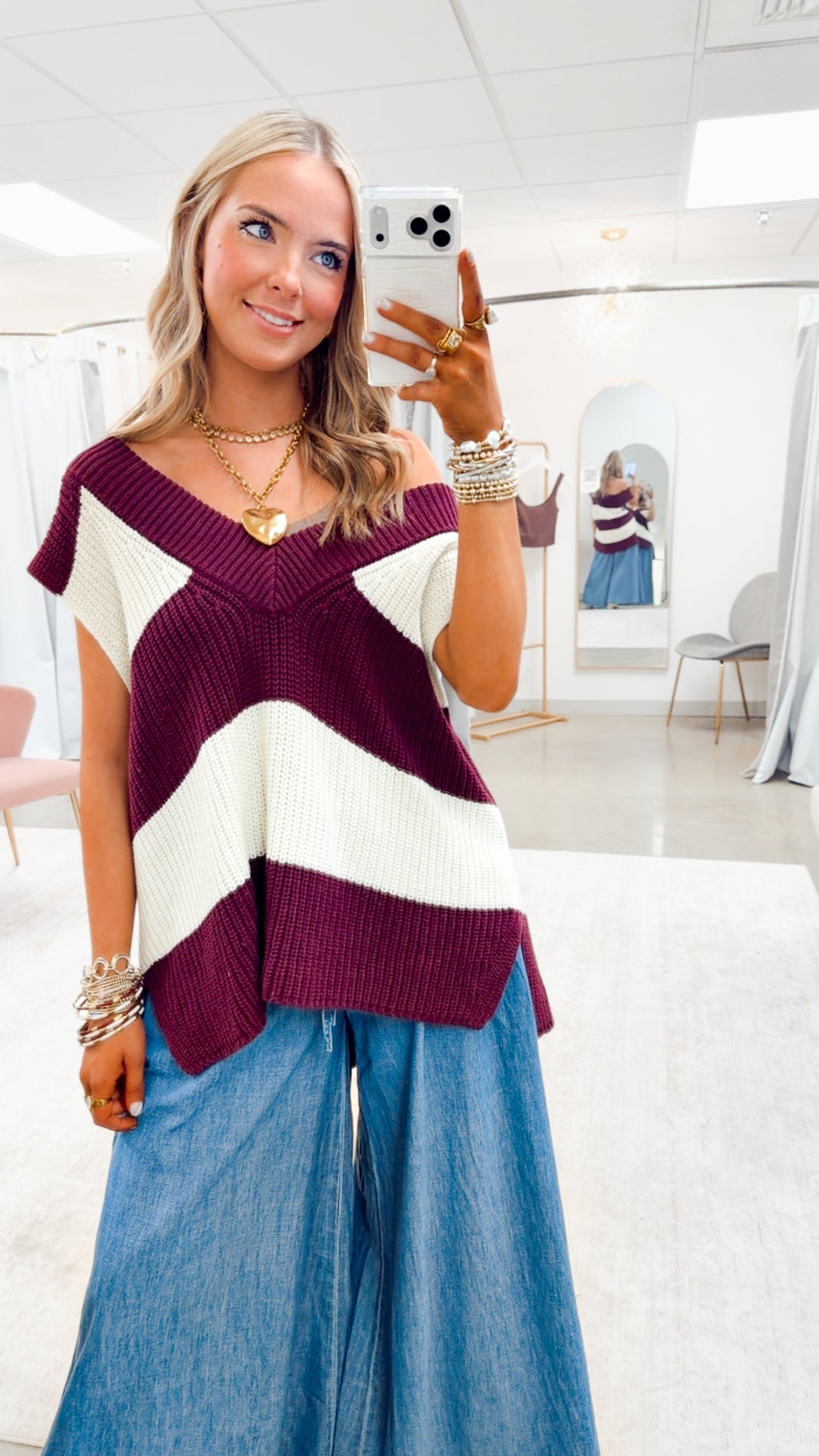 Gabby Sweater Vest-Cream/Cherry