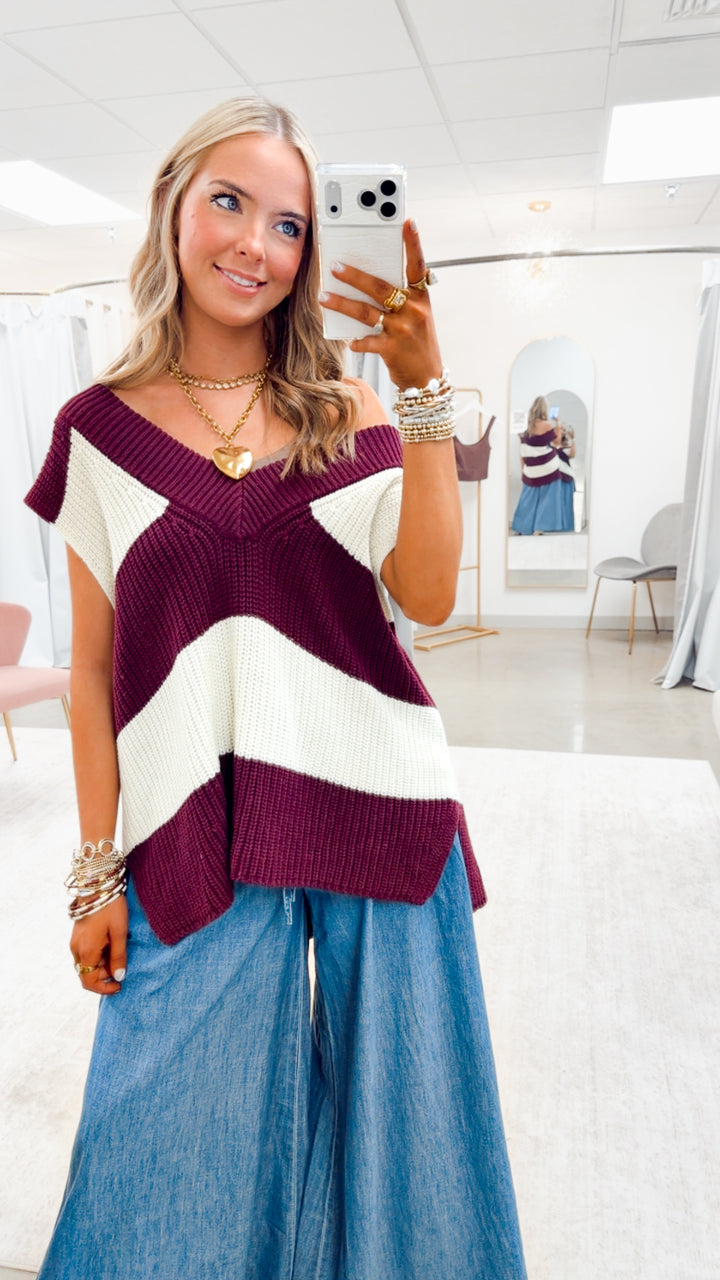 Gabby Sweater Vest-Cream/Cherry
