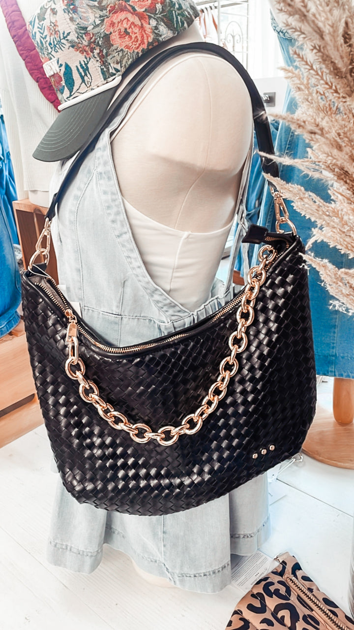 Sienna Slouchy Woven Shoulder Bag-Black