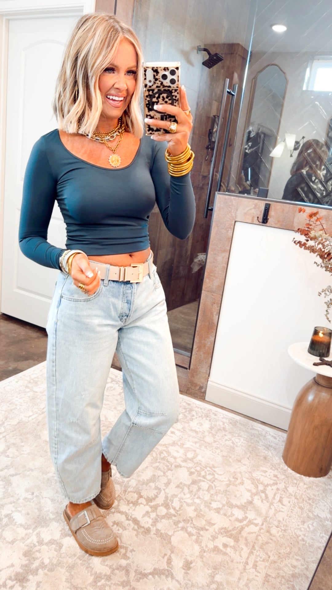 Basic Long Sleeve Scoop Neck Top-Forest Night