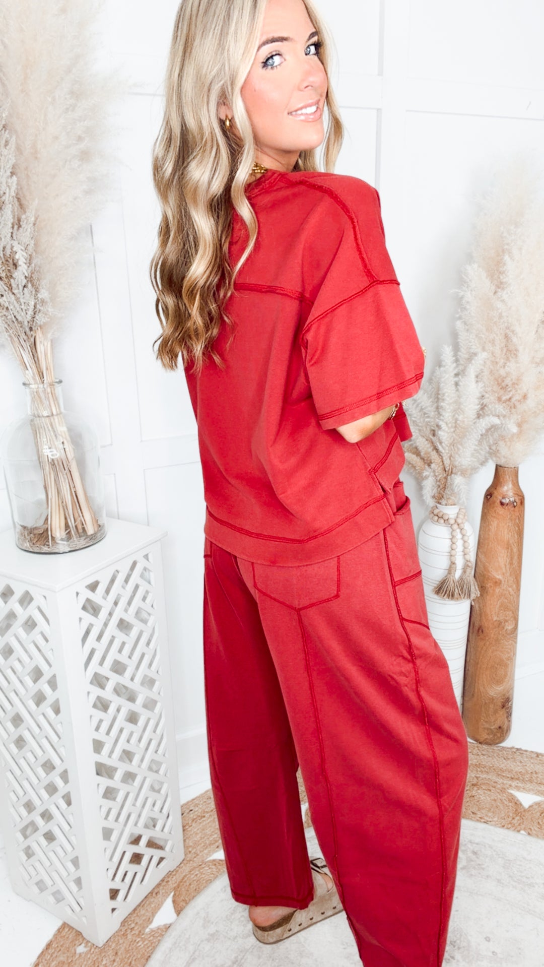 The Retreat Barrel Pants Set-Wine