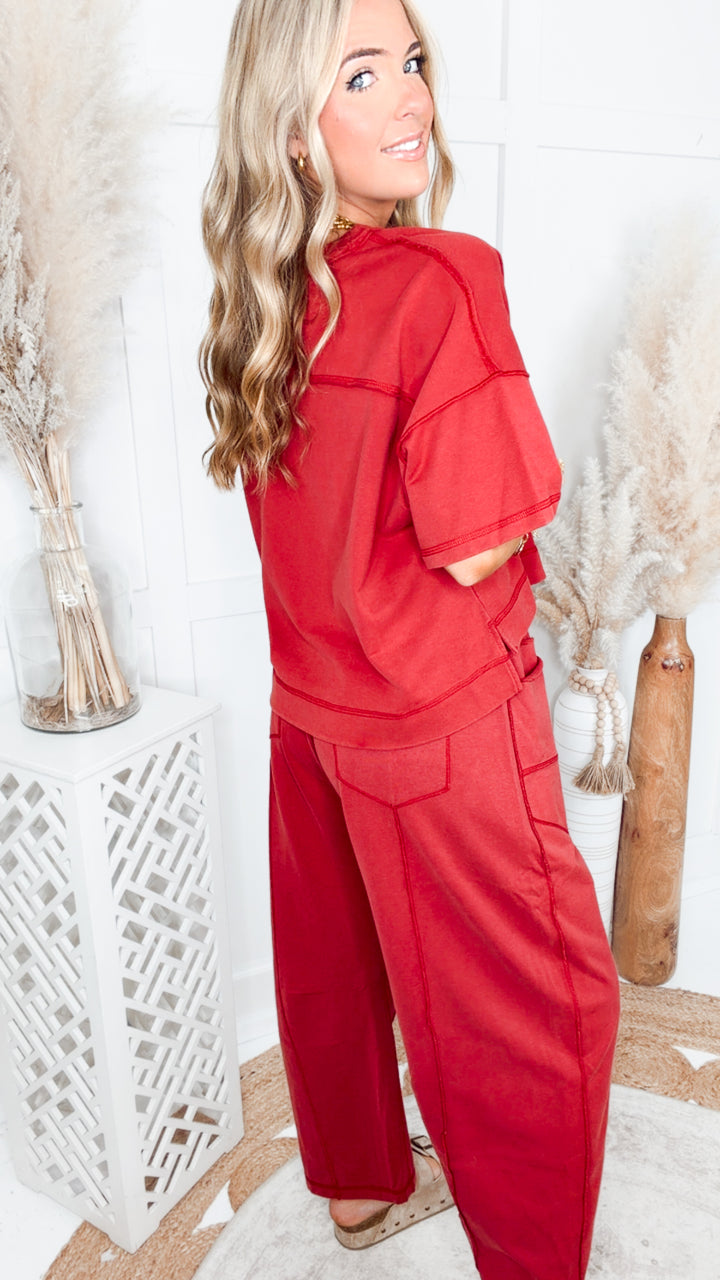 The Retreat Barrel Pants Set-Wine