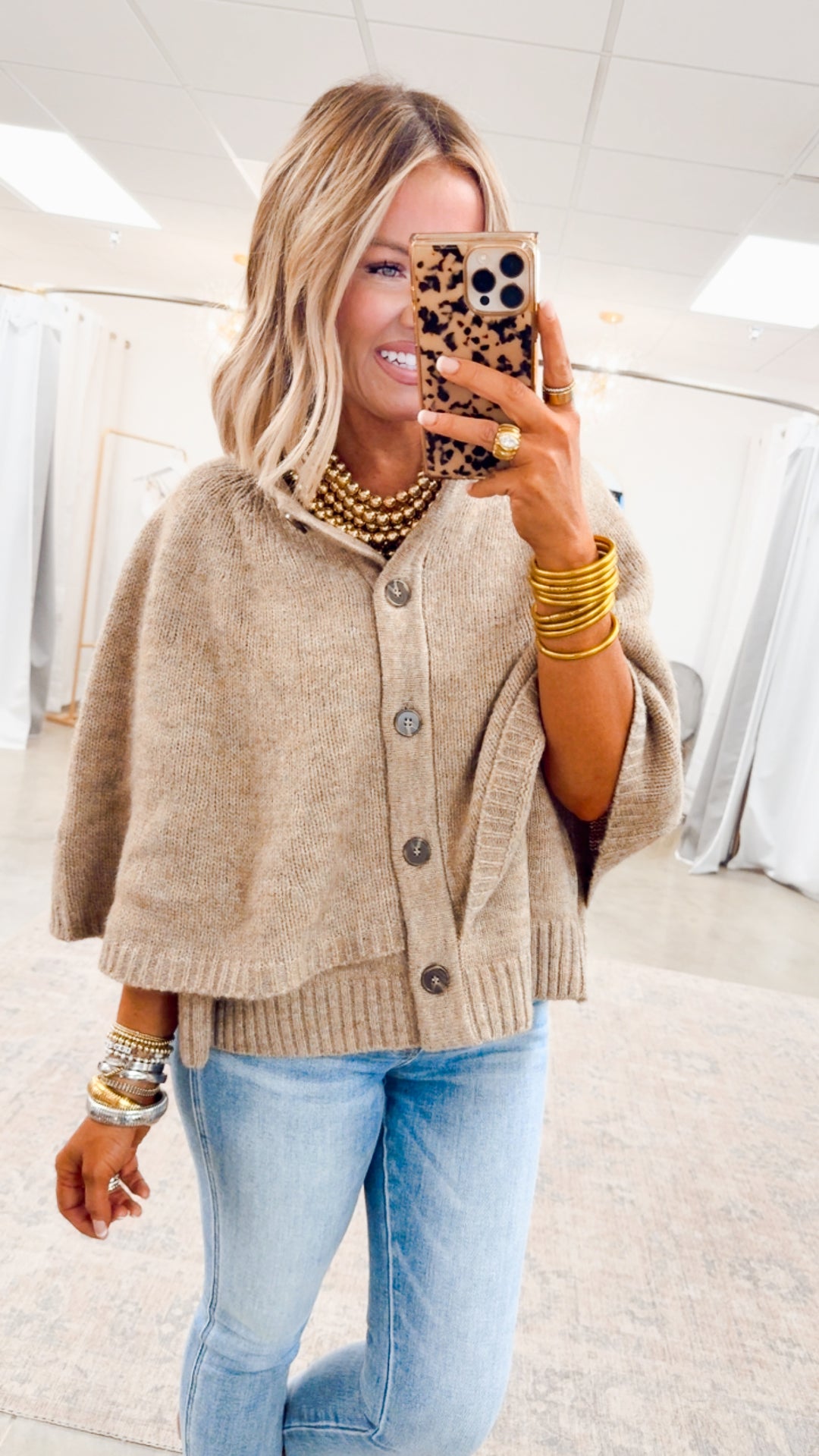 Sweater Cape Cardigan-Taupe