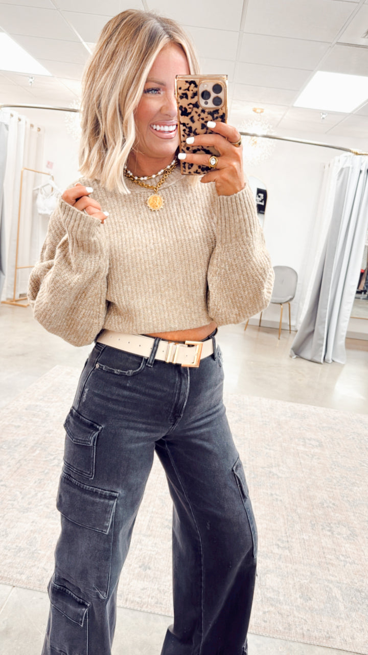 Ainsley Fitted Hem Sweater-Taupe