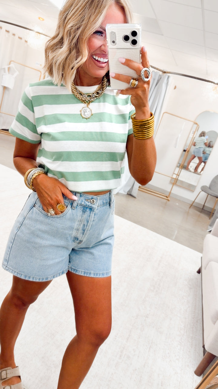 Everyday Striped Tee-Green/White