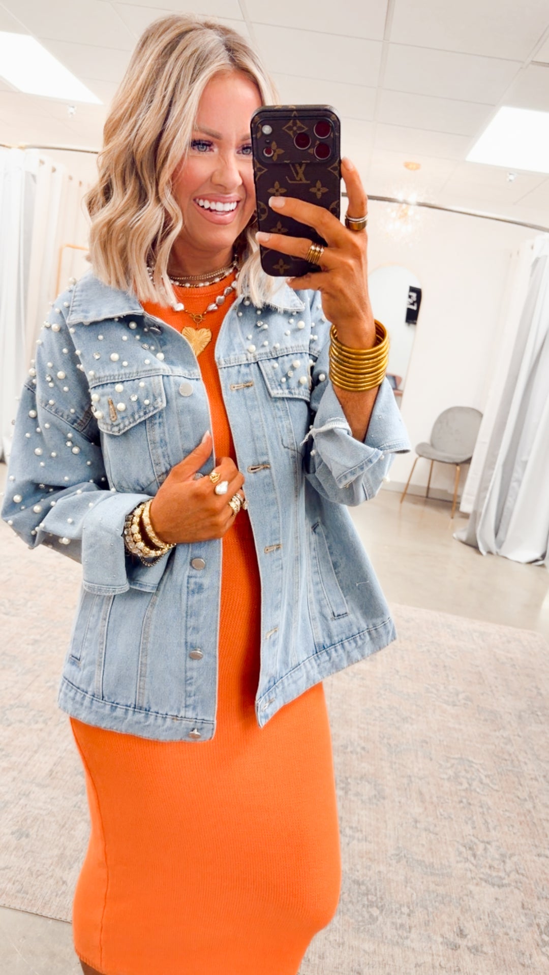 Pearl and Rhinestone Denim Jacket