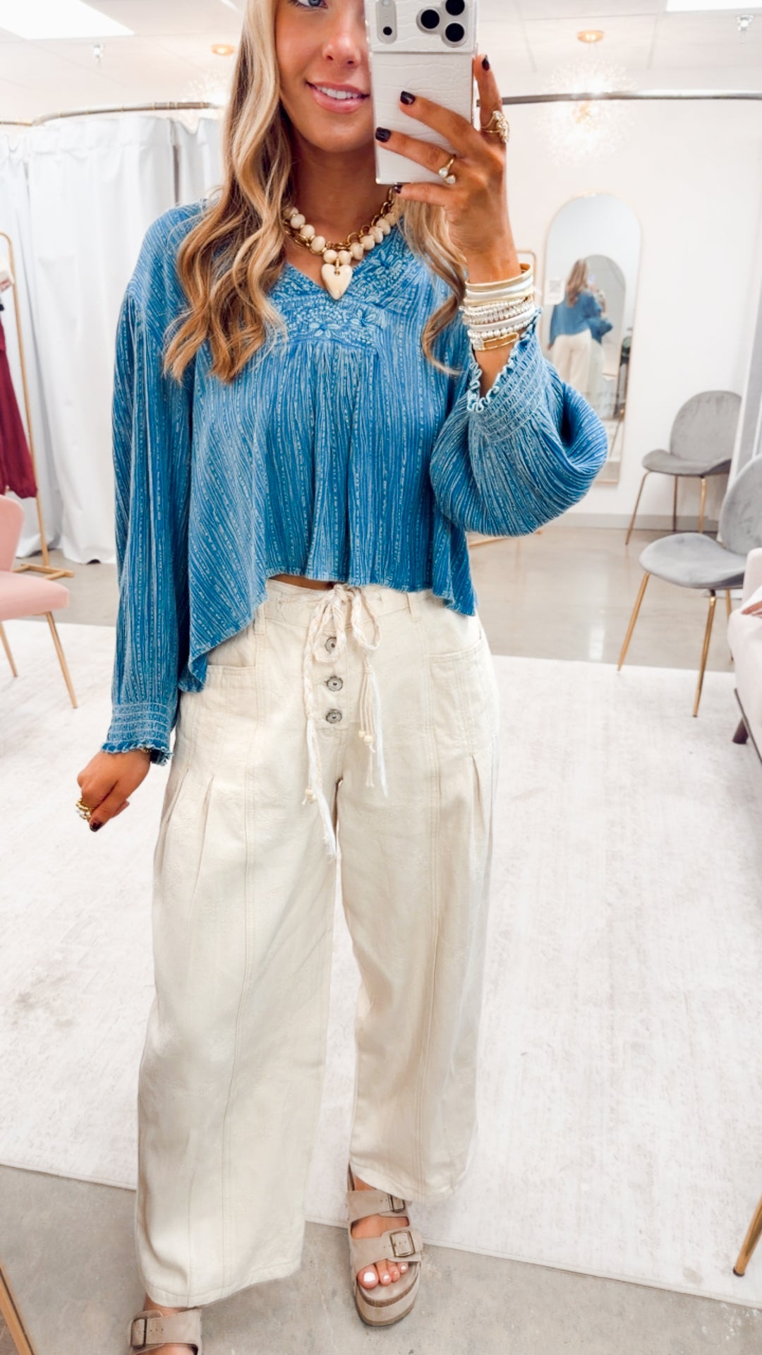 The Winder Embroidered Top-Denim Blue