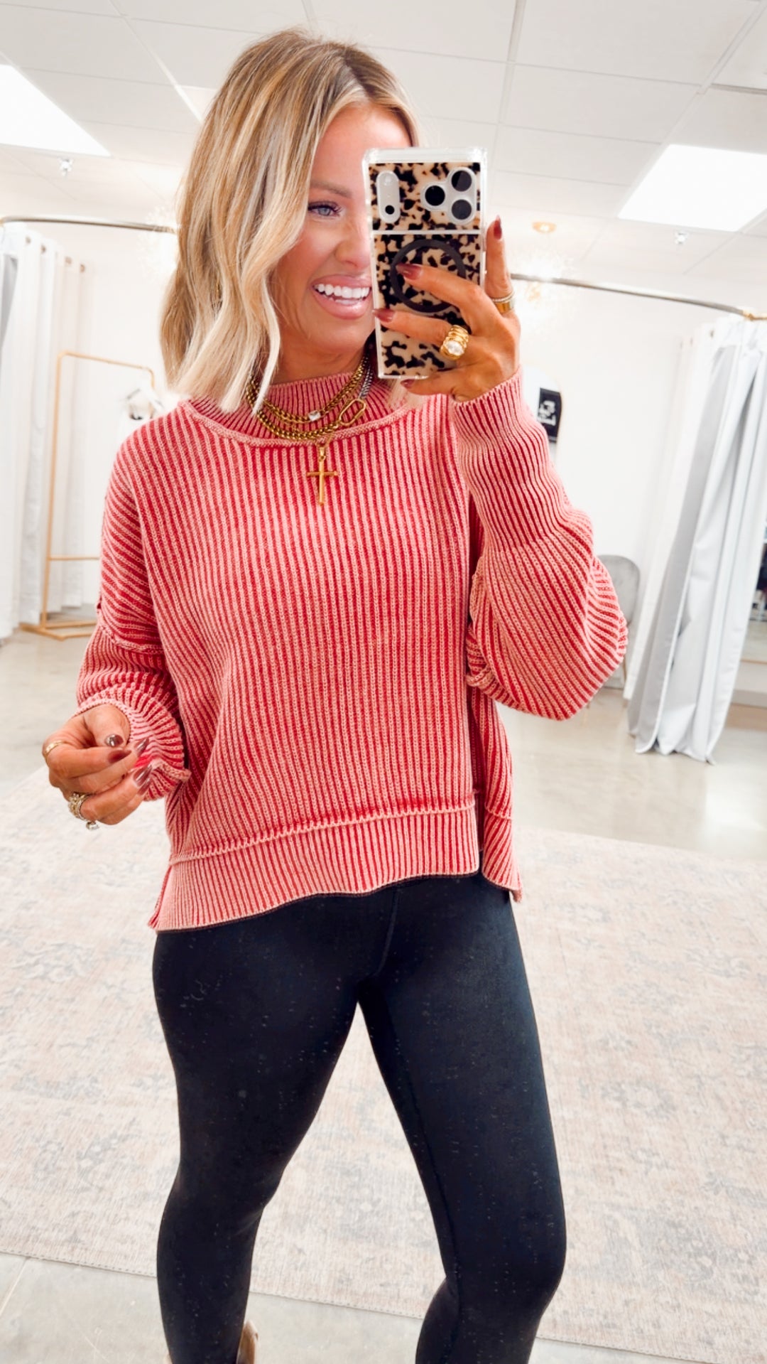 Breezy Cropped Sweater-Red