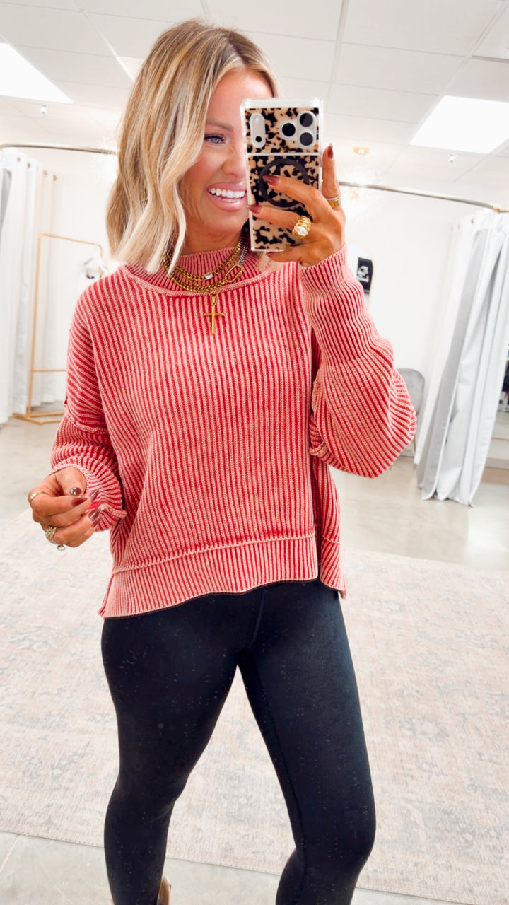 Breezy Cropped Sweater-Red