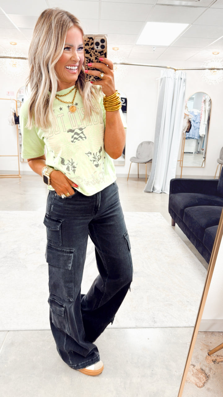 Charcoal Couture-High Rise Cargo Jeans