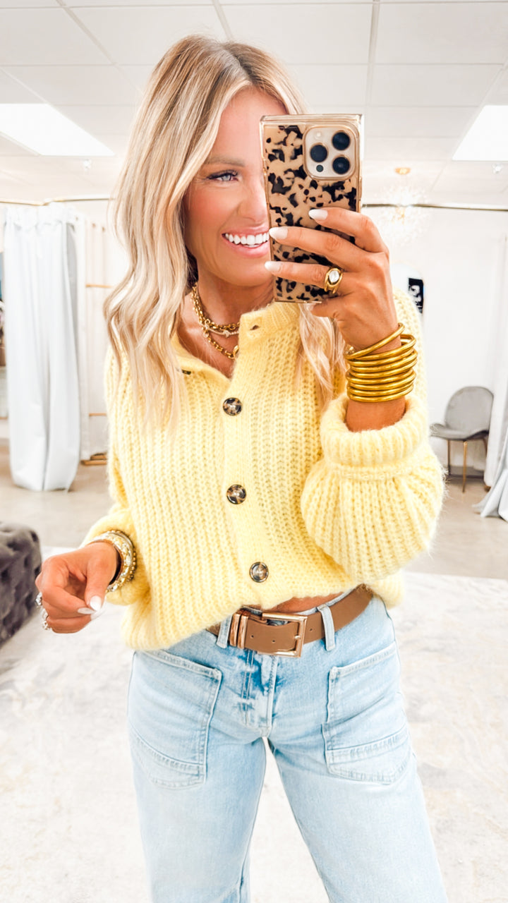Brushed Button-up Cardigan-Yellow