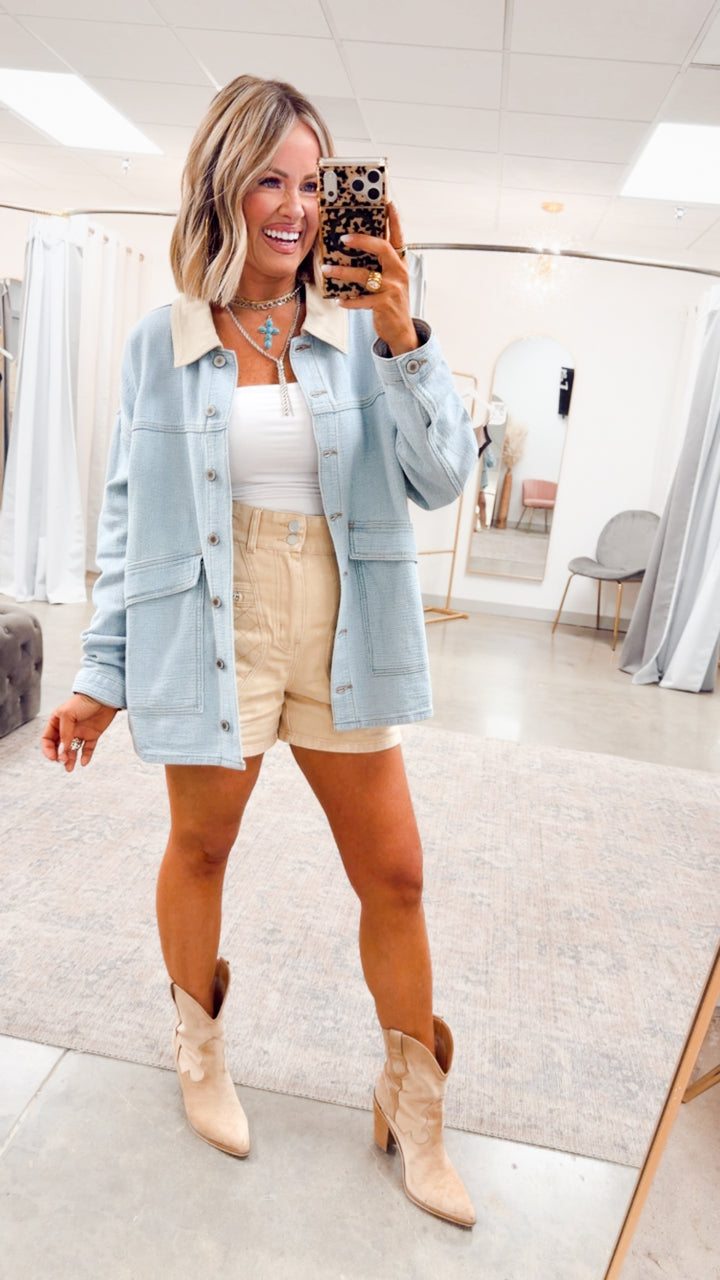 Quilted High Waist Shorts-Washed Sand