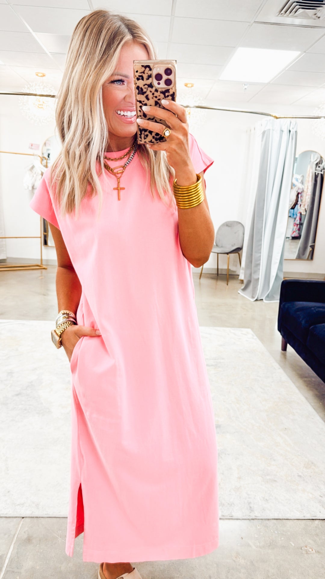 Oversized Maxi T-Shirt Dress-Pink