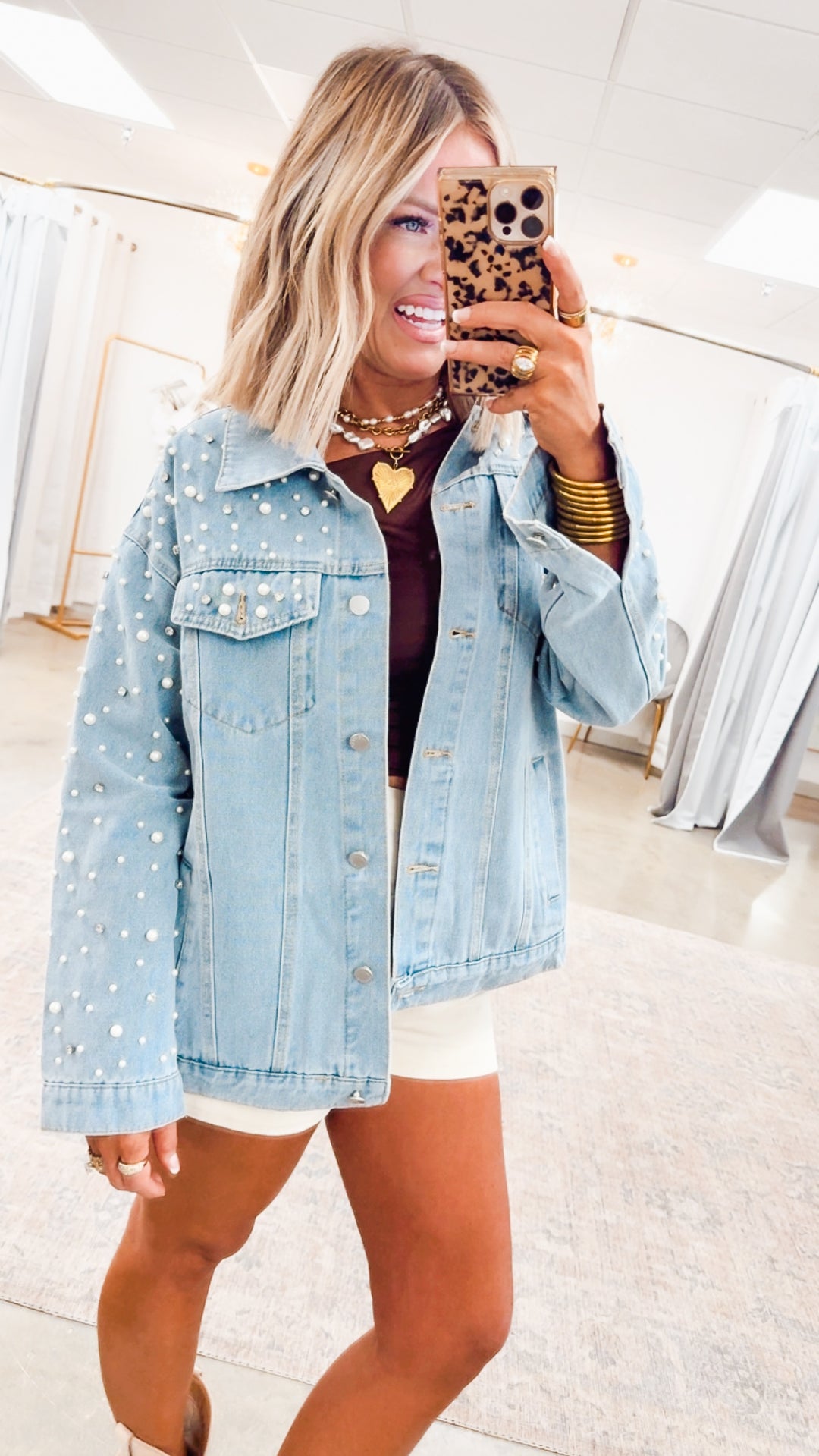 Pearl and Rhinestone Denim Jacket